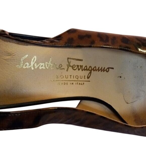 Salvatore Ferragamo C40 8 B Italy Leopard Print Patent Leather Slingback Heels - Picture 8 of 9